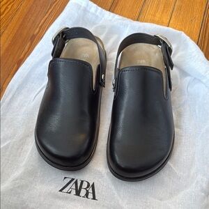 Zara Black Leather Clogs Mules